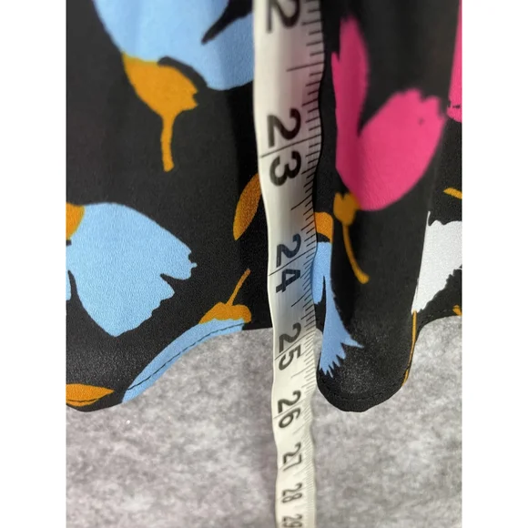 J Crew Blouse Womens Large Black Floral Mock Neck Ruffle Long Sleeve Top - Picture 6 of 10